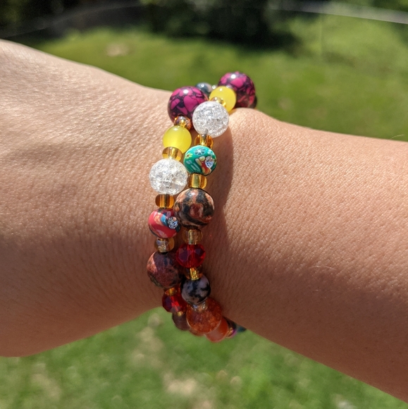 Howlite Unakite Crystals Gemstone Energy Bracelet Handmade Cute Sparkly - Picture 12 of 17